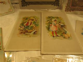26 ANTIQUE EPHEMERA EMBELLISHED SINGLE PANEL DIE CUT CARDS - USED